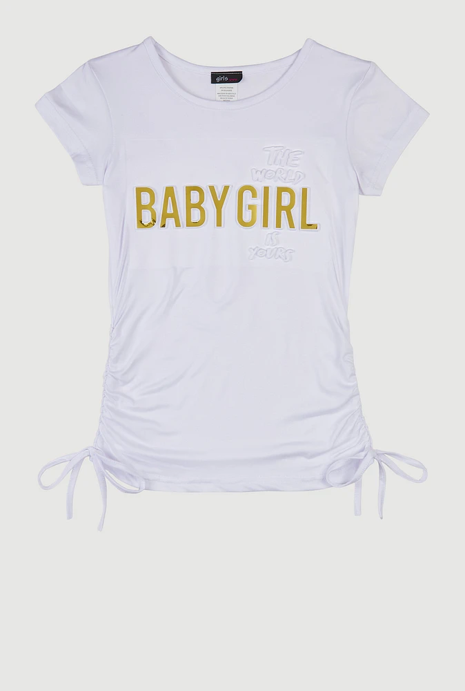 Girls 3D Baby Girl Foil Screen Graphic Tee, White, Size 7-8