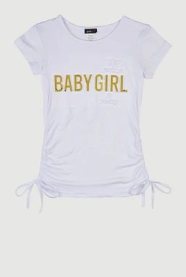 Girls 3D Baby Girl Foil Screen Graphic Tee, White, Size 7-8