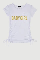 Girls 3D Baby Girl Foil Screen Graphic Tee, White, Size 7-8