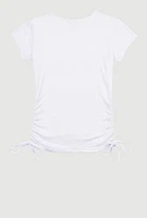 Girls 3D Foil Graphic Ruched Top, White, Size 7-8