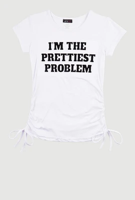Girls Im The Prettiest Problem 3D Graphic Top, White, Size 14-16