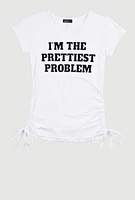 Girls Im The Prettiest Problem 3D Graphic Top, White, Size 14-16