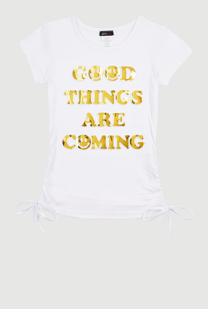 Girls Good Things Are Coming 3D Foil Graphic Top, White, Size 10-12