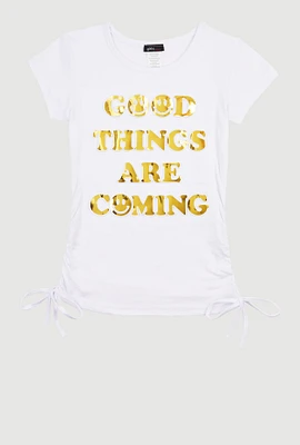 Girls Good Things Are Coming 3D Foil Graphic Top, White, Size 10-12