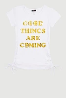 Girls Good Things Are Coming 3D Foil Graphic Top, White, Size 10-12