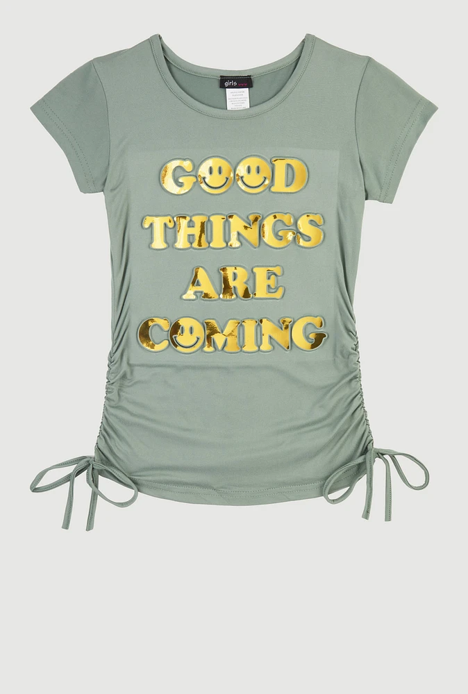 Girls Good Things Are Coming 3D Foil Graphic Top, Green, Size 10-12