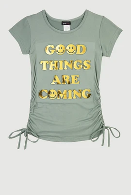 Girls Good Things Are Coming 3D Foil Graphic Top, Green, Size 10-12