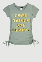 Girls Good Things Are Coming 3D Foil Graphic Top, Green, Size 10-12