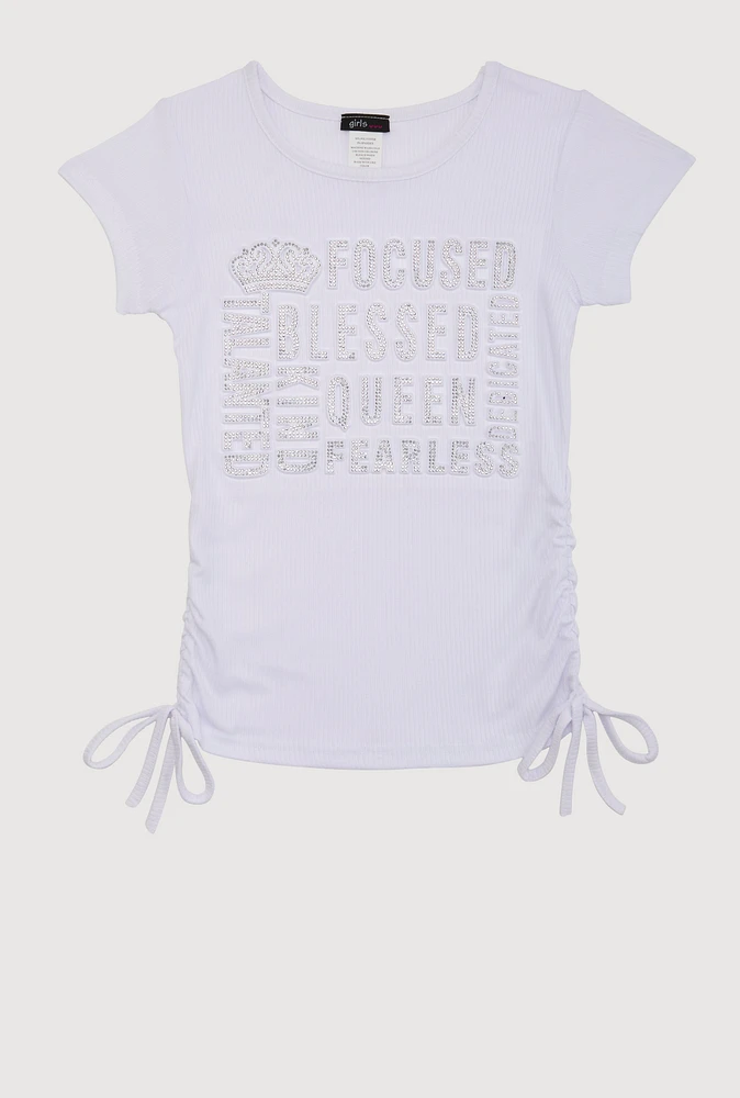 Girls 3D Rhinestone Graphic Tee, White, Size 10-12