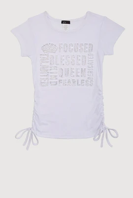 Girls 3D Rhinestone Graphic Tee, White, Size 10-12