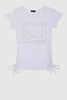 Girls 3D Rhinestone Graphic Tee, White, Size 10-12