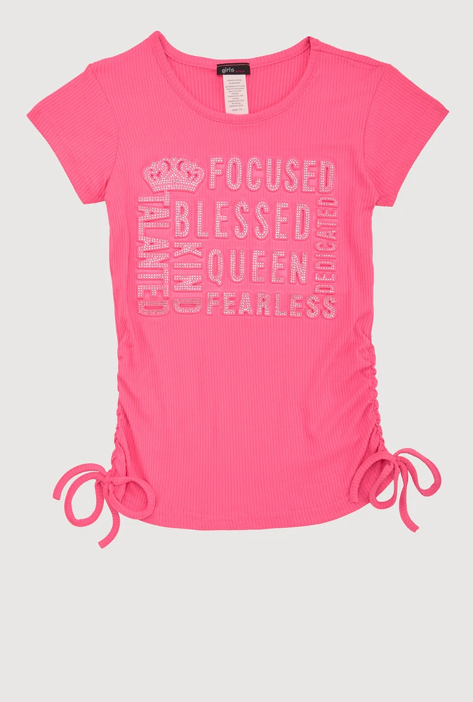 Girls 3D Rhinestone Graphic Tee, Pink, Size 14-16