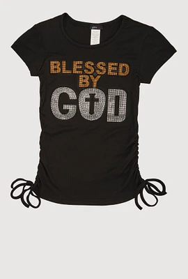 Girls 3D Rhinestone Blessed Graphic Top,
