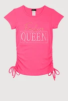 Girls 3D Fashion Queen Rhinestone Graphic Top,