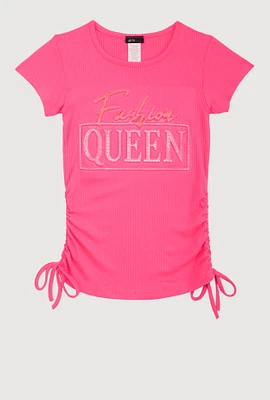 Girls 3D Fashion Queen Rhinestone Graphic Top, Pink, Size 14-16