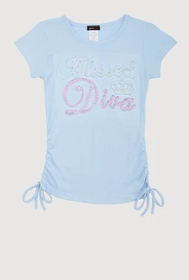 Girls Rhinestone Blessed Diva 3D Graphic Top, 7-8