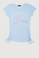 Girls Rhinestone Blessed Diva 3D Graphic Top, 7-8