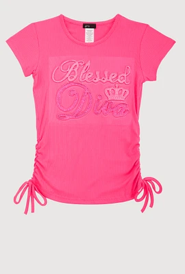 Girls Rhinestone Blessed Diva Top, Pink, Size 7-8