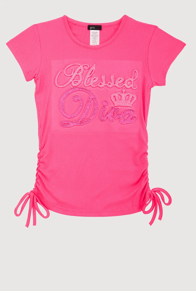 Girls Rhinestone Blessed Diva Top, Pink,