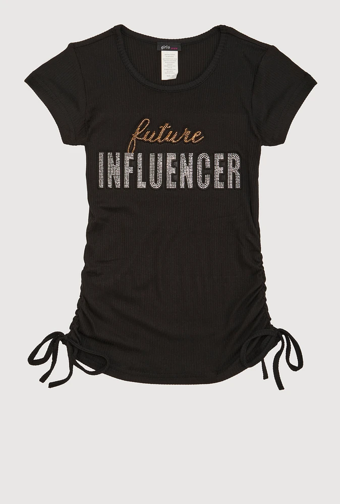 Girls 3D Rhinestone Future Influencer Graphic Top,