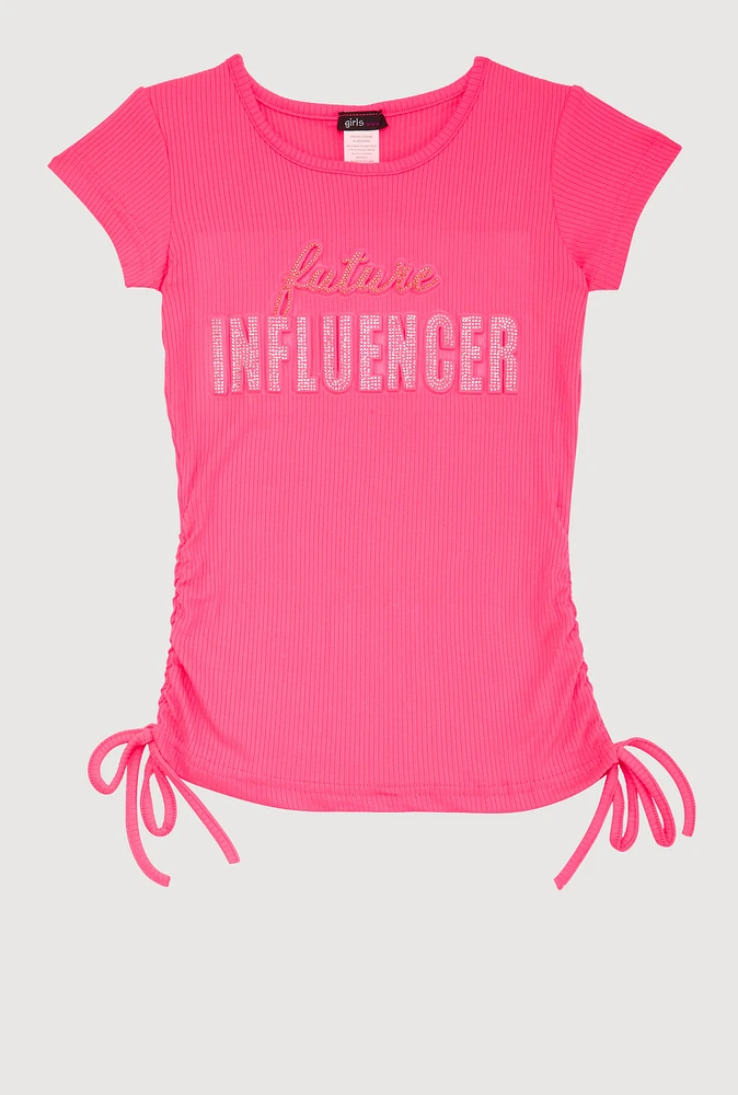 Girls 3D Rhinestone Future Influencer Graphic Top, Pink, Size 10-12