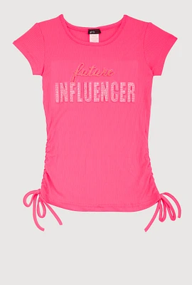 Girls 3D Rhinestone Future Influencer Graphic Top, Pink, Size 10-12