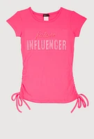 Girls 3D Rhinestone Future Influencer Graphic Top, Pink, Size 10-12