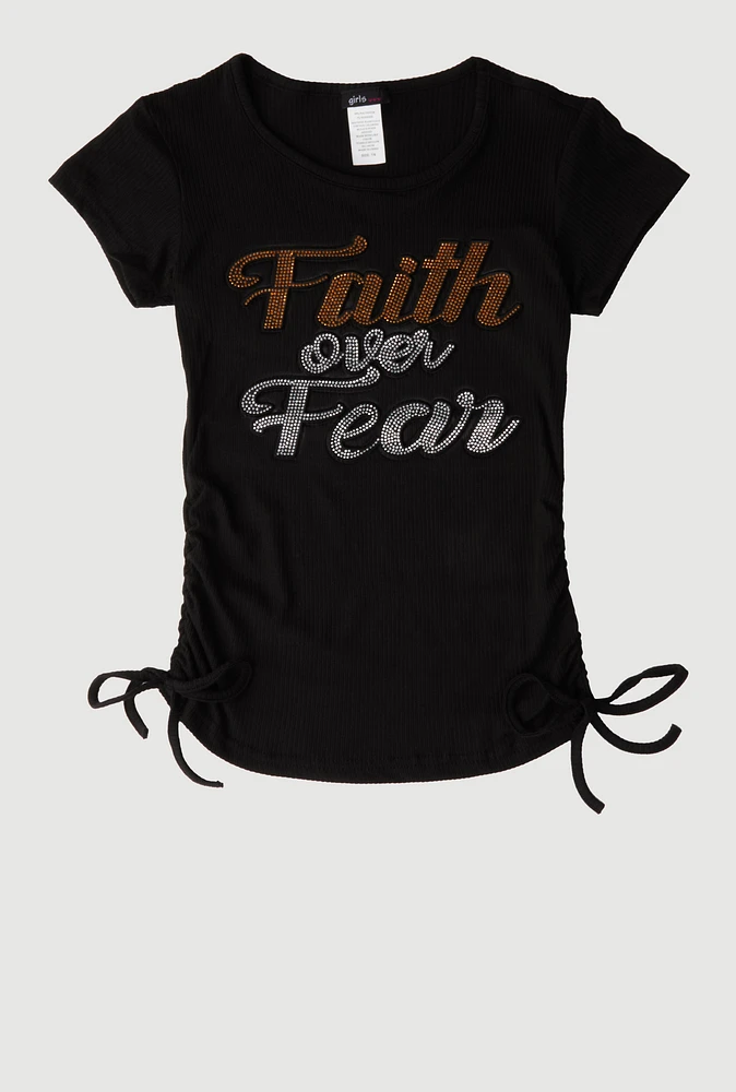 Girls 3D Faith Over Fear Graphic Top, Black, Size 14-16