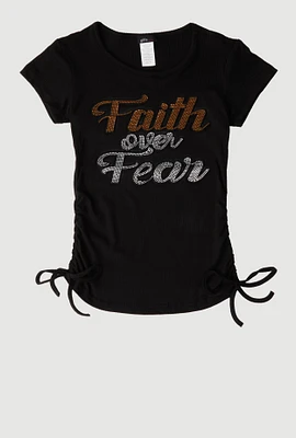 Girls 3D Faith Over Fear Graphic Top, Black, Size 14-16