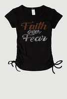 Girls 3D Faith Over Fear Graphic Top, Black, Size 14-16