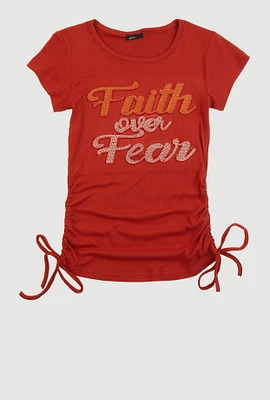 Girls 3D Faith Over Fear Graphic Top, Orange, Size 7-8