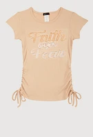 Girls 3D Faith Over Fear Graphic Top, Beige, Size 7-8