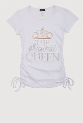 Girls Rhinestone The Original Queen Top, White, Size 7-8