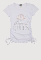 Girls Rhinestone The Original Queen Top, White, Size 7-8
