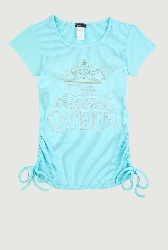 Girls Rhinestone The Original Queen Top, Blue, Size 7-8