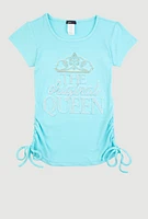 Girls Rhinestone The Original Queen Top, Blue, Size 7-8