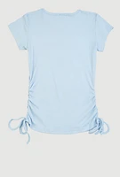 Girls 3D Rhinestone Heart Graphic Top, Blue, Size 10-12