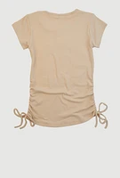 Girls 3D Rhinestone Heart Graphic Top, Beige, Size 7-8