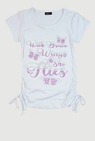 Girls 3D Butterfly Rhinestone Graphic Top, White, Size 7-8