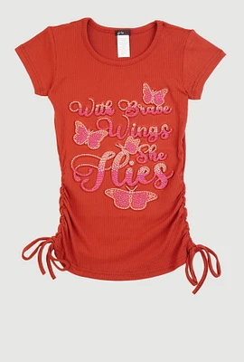 Girls 3D Butterfly Rhinestone Graphic Top, Orange, Size 14-16