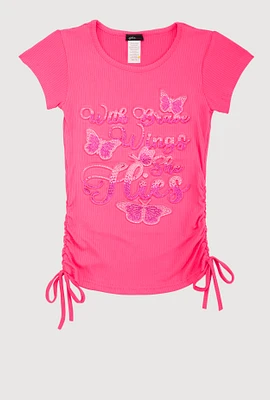 Girls 3D Butterfly Rhinestone Graphic Top,