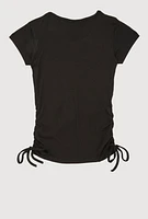 Girls 3D Rhinestone Queen Graphic Top, Black,