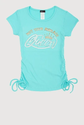 Girls 3D Rhinestone Queen Graphic Top, Blue,