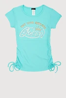 Girls 3D Rhinestone Queen Graphic Top, Blue,