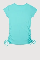 Girls 3D Rhinestone Queen Graphic Top, Blue,