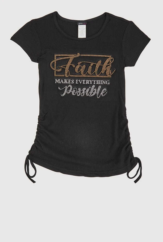 Girls 3D Rhinestone Faith Graphic Tee,
