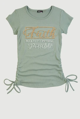 Girls 3D Rhinestone Faith Graphic Tee, Green, Size 14-16