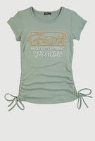 Girls 3D Rhinestone Faith Graphic Tee, Green, Size 14-16