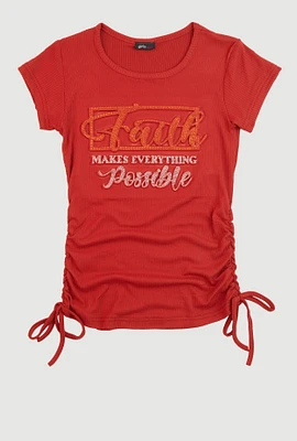 Girls 3D Rhinestone Faith Graphic Tee, Orange, Size 7-8