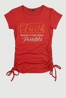 Girls 3D Rhinestone Faith Graphic Tee, Orange, Size 7-8